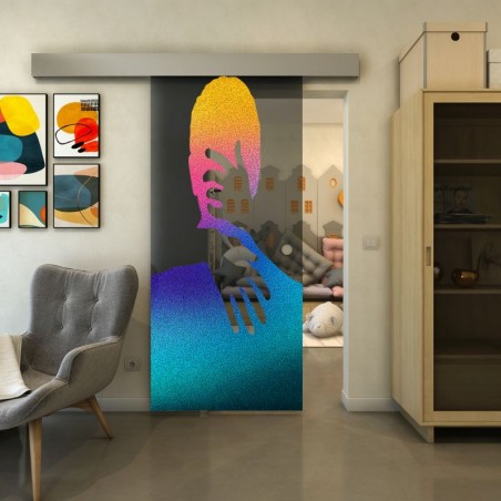 Glasschiebetür ECO-LINE - Fineprint Model 124 Verlauf auf Grauglas