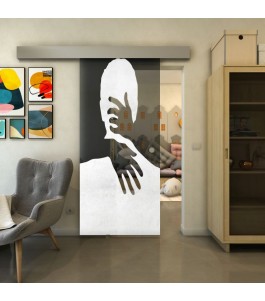 Glasschiebetür ECO-LINE - Fineprint Model 124 Weiss auf Grauglas