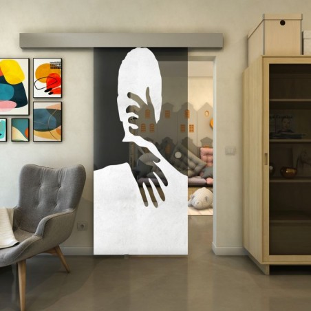 Glasschiebetür ECO-LINE - Fineprint Model 124 Weiss auf Grauglas