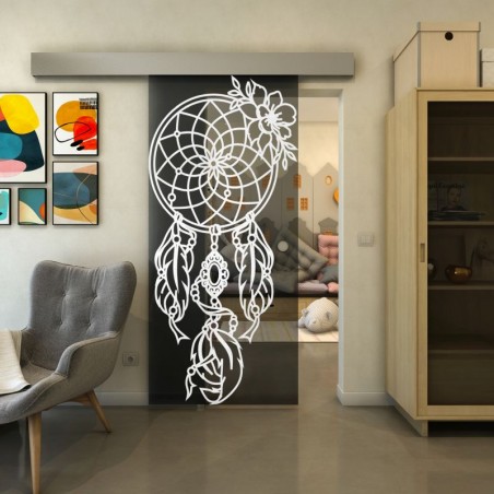 Glasschiebetür ECO-LINE - Fineprint Model 125 Weiss auf Grauglas