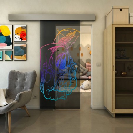 Glasschiebetür ECO-LINE - Fineprint Model 126 Verlauf auf Grauglas