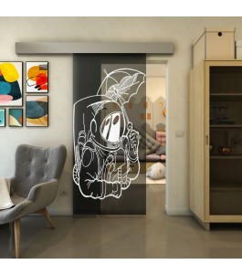Glasschiebetür ECO-LINE - Fineprint Model 126 Weiss auf Grauglas