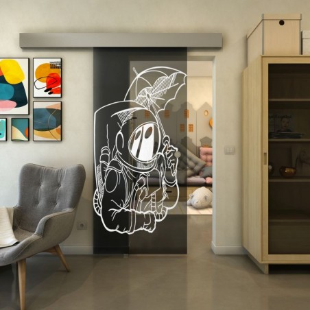 Glasschiebetür ECO-LINE - Fineprint Model 126 Weiss auf Grauglas
