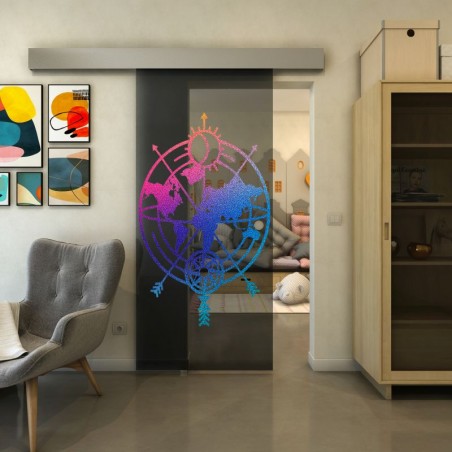Glasschiebetür ECO-LINE - Fineprint Model 127 Verlauf auf Grauglas