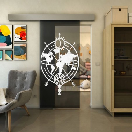 Glasschiebetür ECO-LINE - Fineprint Model 127 Weiss auf Grauglas