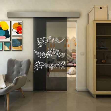 Glasschiebetür ECO-LINE - Fineprint Model 128 Weiss auf Grauglas