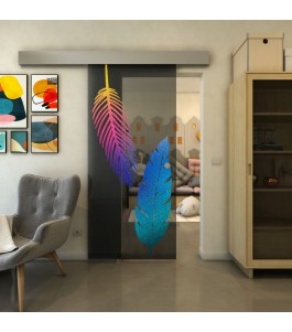 Glasschiebetür ECO-LINE - Fineprint Model 129 Verlauf auf Grauglas