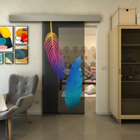 Glasschiebetür ECO-LINE - Fineprint Model 129 Verlauf auf Grauglas
