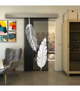 Glasschiebetür ECO-LINE - Fineprint Model 129 Weiss auf Grauglas