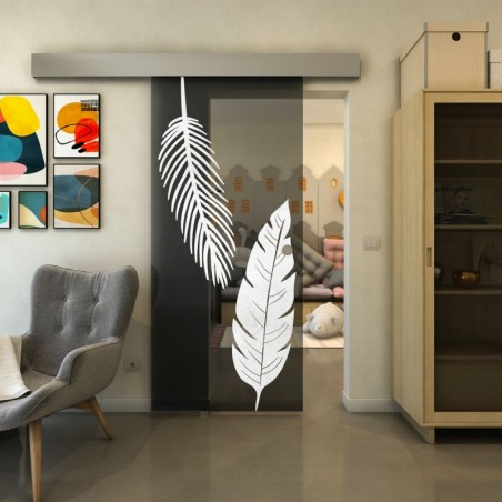 Glasschiebetür ECO-LINE - Fineprint Model 129 Weiss auf Grauglas