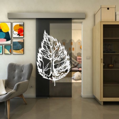 Glasschiebetür ECO-LINE - Fineprint Model 130 Weiss auf Grauglas