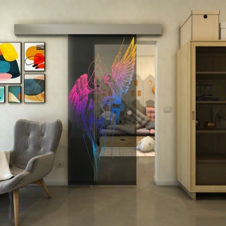 Glasschiebetür ECO-LINE - Fineprint Model 131 Verlauf auf Grauglas