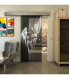 Glasschiebetür ECO-LINE - Fineprint Model 131 Weiss auf Grauglas