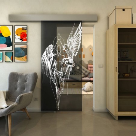 Glasschiebetür ECO-LINE - Fineprint Model 131 Weiss auf Grauglas