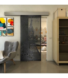 Glasschiebetür ECO-LINE - Fineprint Model 132 Schwarz auf Grauglas