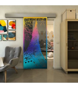 Glasschiebetür ECO-LINE - Fineprint Model 132 Verlauf auf Grauglas