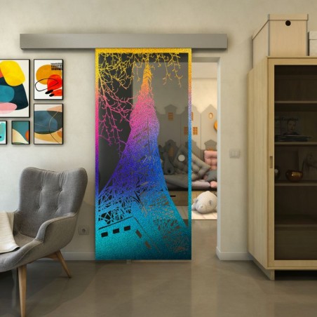 Glasschiebetür ECO-LINE - Fineprint Model 132 Verlauf auf Grauglas