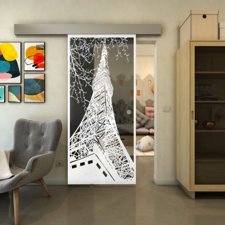 Glasschiebetür ECO-LINE - Fineprint Model 132 Weiss auf Grauglas