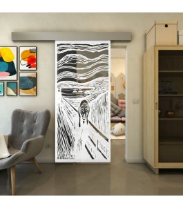 Glasschiebetür ECO-LINE - Fineprint Model 133 Weiss auf Grauglas