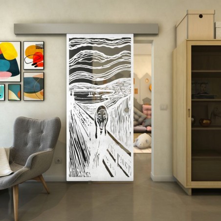 Glasschiebetür ECO-LINE - Fineprint Model 133 Weiss auf Grauglas