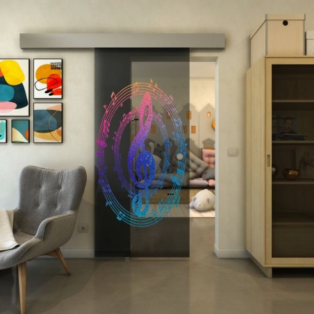 Glasschiebetür ECO-LINE - Fineprint Model 134 Verlauf auf Grauglas