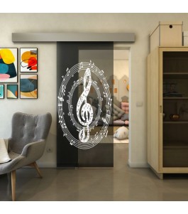 Glasschiebetür ECO-LINE - Fineprint Model 134 Weiss auf Grauglas