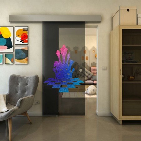 Glasschiebetür ECO-LINE - Fineprint Model 136 Verlauf auf Grauglas