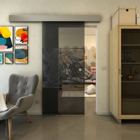 Glasschiebetür ECO-LINE - Fineprint Model 137 Schwarz auf Grauglas