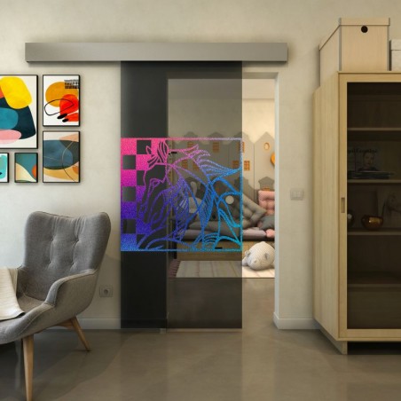 Glasschiebetür ECO-LINE - Fineprint Model 137 Verlauf auf Grauglas