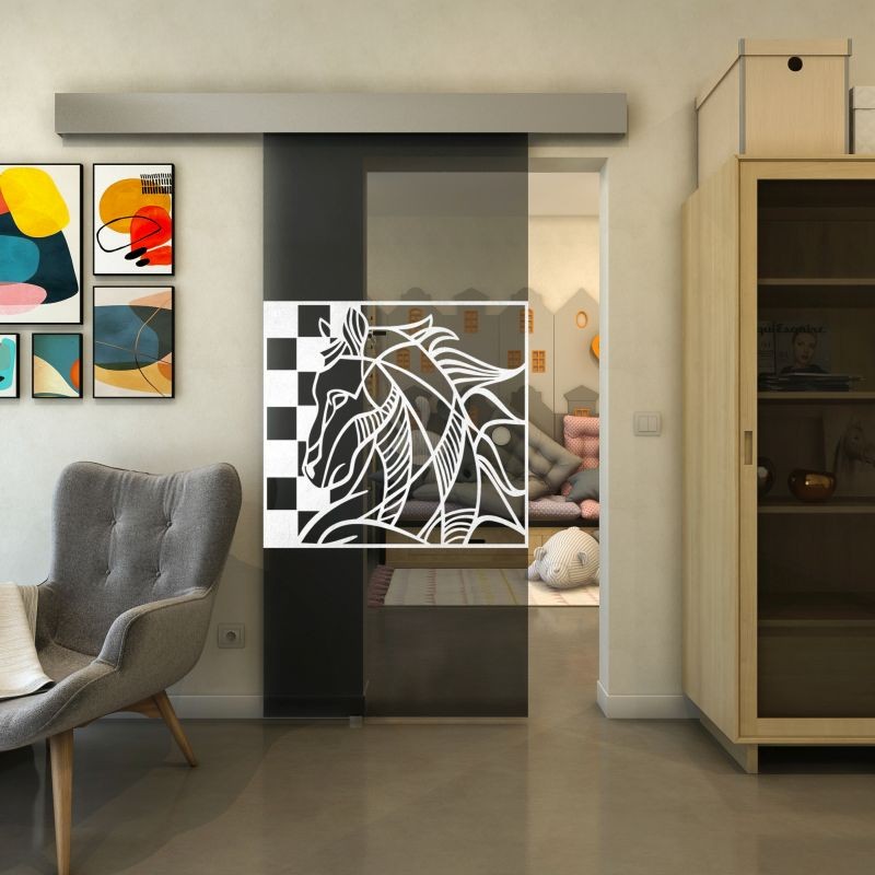 Glasschiebetür ECO-LINE - Fineprint Modell 137 Weiss auf Grauglas