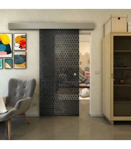 Glasschiebetür ECO-LINE - Fineprint Model 141 Schwarz auf Grauglas
