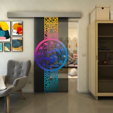 Glasschiebetür ECO-LINE - Fineprint Model 151 Verlauf auf Grauglas