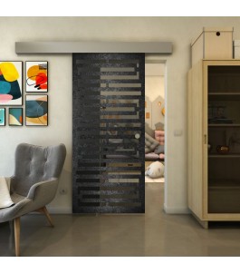 Glasschiebetür ECO-LINE - Fineprint Model 153 Schwarz auf Grauglas