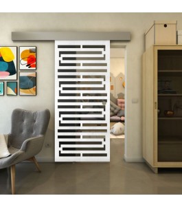 Glasschiebetür ECO-LINE - Fineprint Model 153 Weiss auf Grauglas