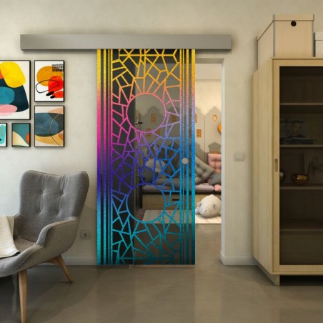 Glasschiebetür ECO-LINE - Fineprint Model 154 Verlauf auf Grauglas