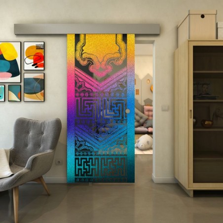 Glasschiebetür ECO-LINE - Fineprint Model 156 Verlauf auf Grauglas