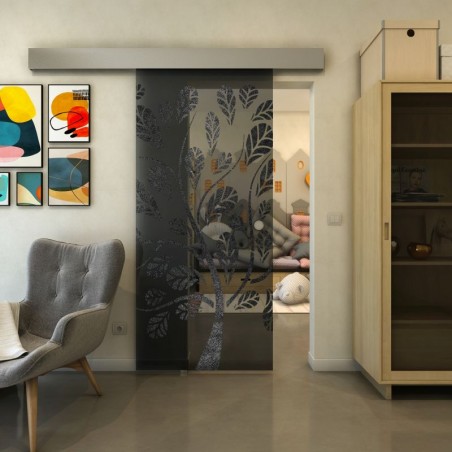 Glasschiebetür ECO-LINE - Fineprint Model 159 Schwarz auf Grauglas