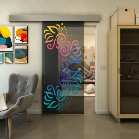 Glasschiebetür ECO-LINE - Fineprint Model 163 Verlauf auf Grauglas