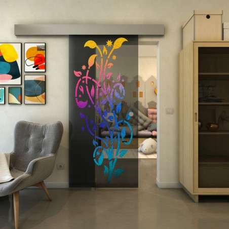 Glasschiebetür ECO-LINE - Fineprint Model 166 Verlauf auf Grauglas