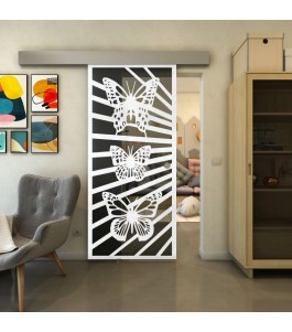 Glasschiebetür ECO-LINE - Fineprint Model 176 Weiss auf Grauglas