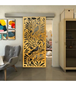Glasschiebetür ECO-LINE - Fineprint Model 177 Gold auf Grauglas