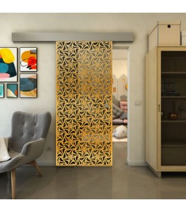 Glasschiebetür ECO-LINE - Fineprint Model 180 Gold auf Grauglas
