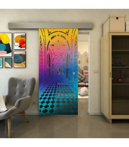 Glasschiebetür ECO-LINE - Fineprint Model 181 Verlauf auf Grauglas