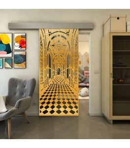 Glasschiebetür ECO-LINE - Fineprint Model 181 Gold auf Grauglas
