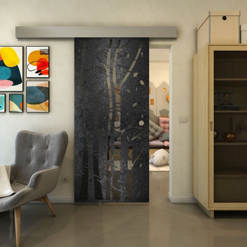 Glasschiebetür ECO-LINE - Fineprint Modell 182 Schwarz auf Grauglas