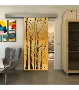 Glasschiebetür ECO-LINE - Fineprint Model 182 Gold auf Grauglas