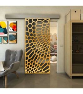 Glasschiebetür ECO-LINE - Fineprint Model 186 Gold auf Grauglas
