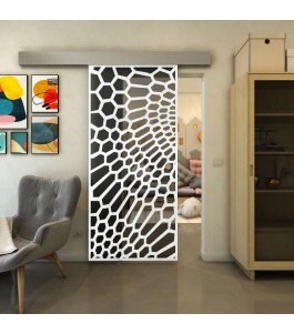 Glasschiebetür ECO-LINE - Fineprint Model 186 Weiss auf Grauglas