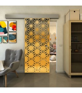 Glasschiebetür ECO-LINE - Fineprint Model 187 Gold auf Grauglas