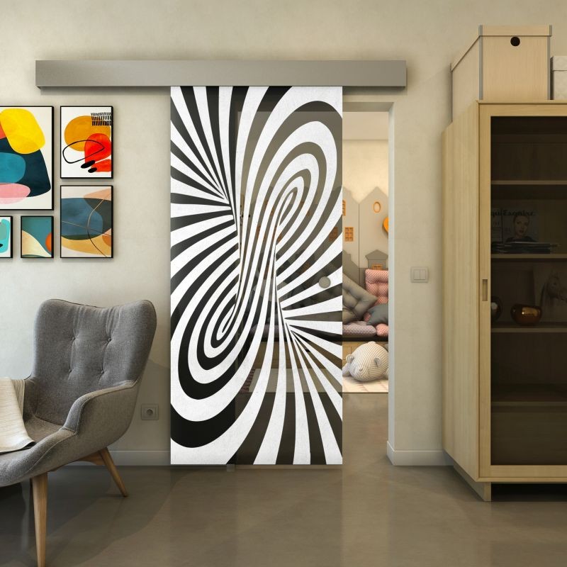 Glasschiebetür ECO-LINE - Fineprint Modell 189 Weiss auf Grauglas